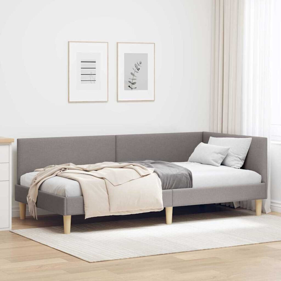 vidaXL Hoekbedframe Taupe 90 x 200 cm Stof en Geïmproviseerd hout afbeelding 1