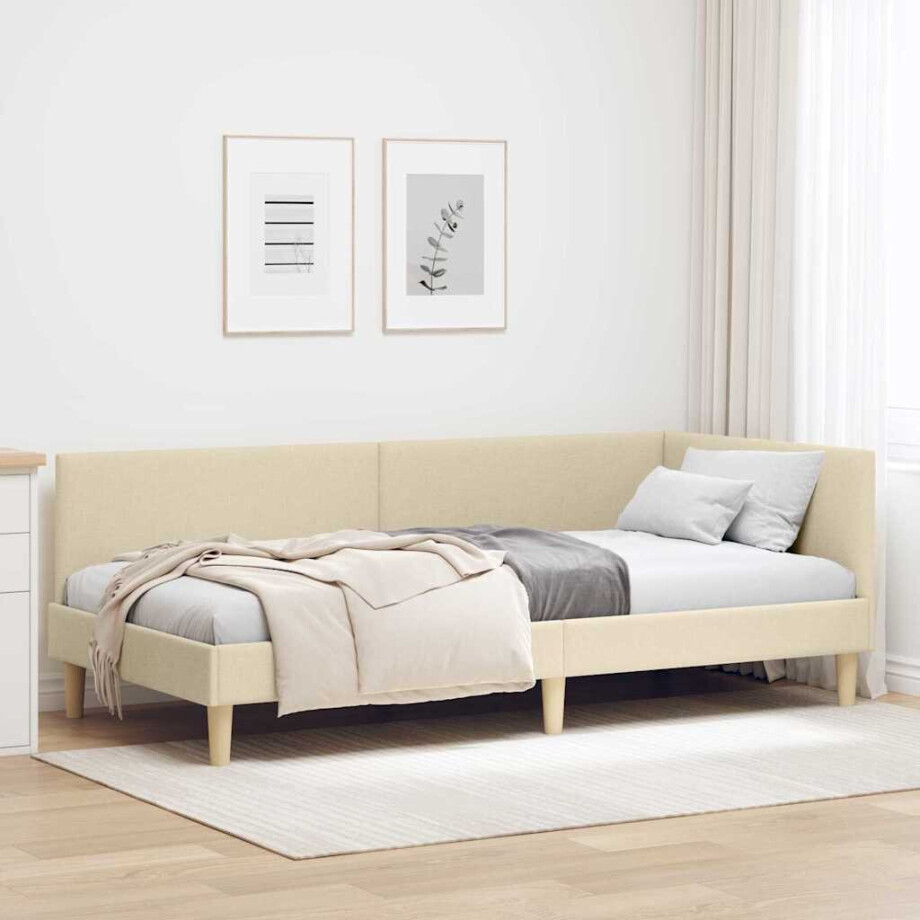 vidaXL Hoekbedframe Crème 90 x 200 cm Stof en Geïmproviseerd hout vidaXL Hoekbedframe Crème 90 x 200 cm Stof en Geïmproviseerd hout afbeelding 1