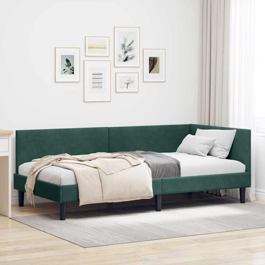 vidaXL Hoekbedframe Donkergroen 100 cm x 200 cm Polyester en multiplex vidaXL Hoekbedframe Donkergroen 100 cm x 200 cm Polyester en multiplex afbeelding 1