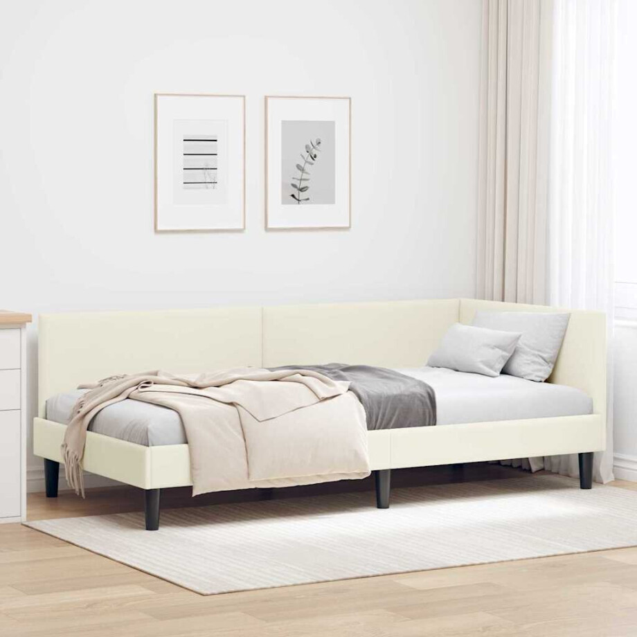 vidaXL Hoekbedframe Crème 100 x 200 cm Fluweel en Engineered hout vidaXL Hoekbedframe Crème 100 x 200 cm Fluweel en Engineered hout afbeelding 1
