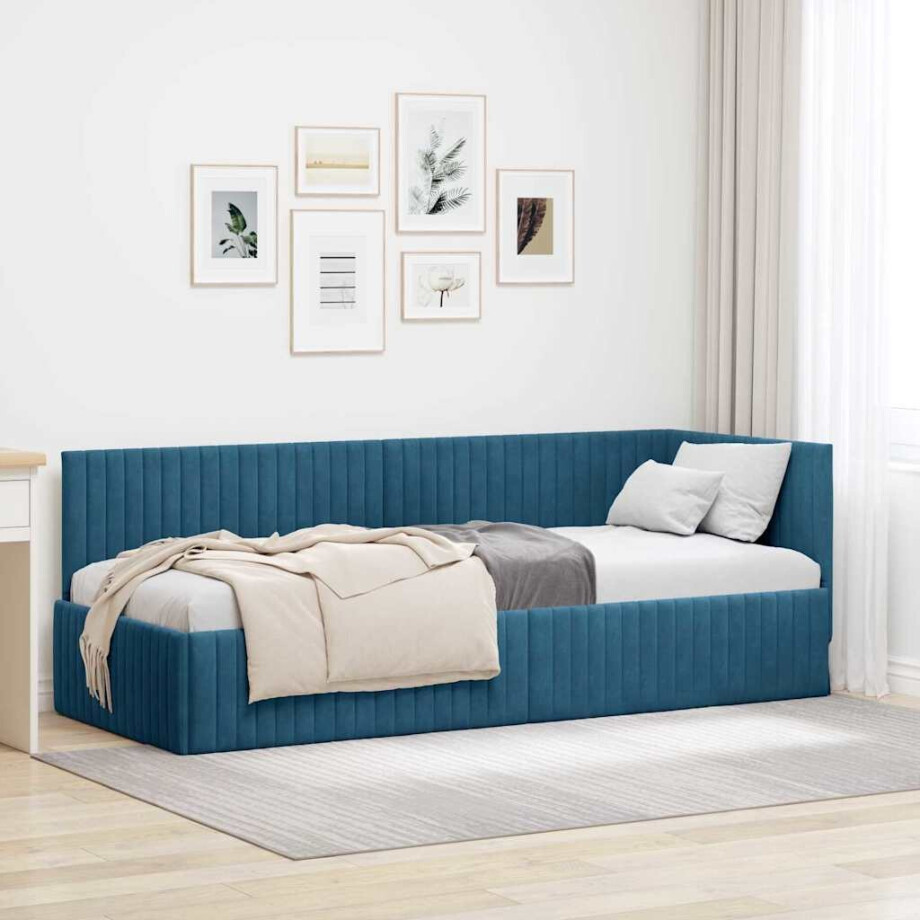 vidaXL Hoekbedframe met hoofdeinde Blauw 80 cm x 200 cm Fluweel afbeelding 1