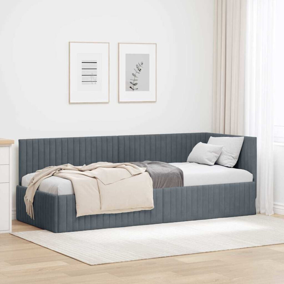 vidaXL Hoekbedframe met hoofdeinde Donkergrijs 80 cm x 200 cm Fluweel afbeelding 1