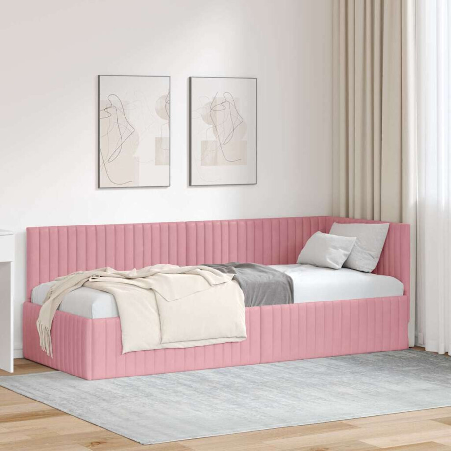 vidaXL Hoekbedframe met hoofdeinde Roze 80 cm x 200 cm Fluweel vidaXL Hoekbedframe met hoofdeinde Roze 80 cm x 200 cm Fluweel afbeelding 1