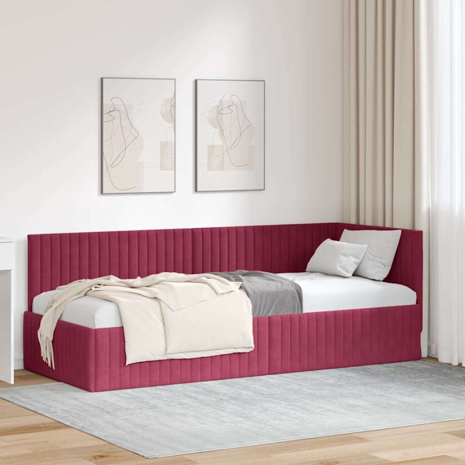 vidaXL Hoekbedframe met hoofdeinde Wijnrood 80 cm x 200 cm Fluweel afbeelding 1