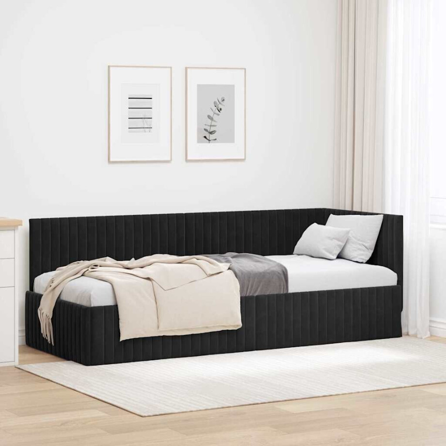 vidaXL Hoekbedframe met hoofdeinde Zwart 80 cm x 200 cm Fluweel afbeelding 1