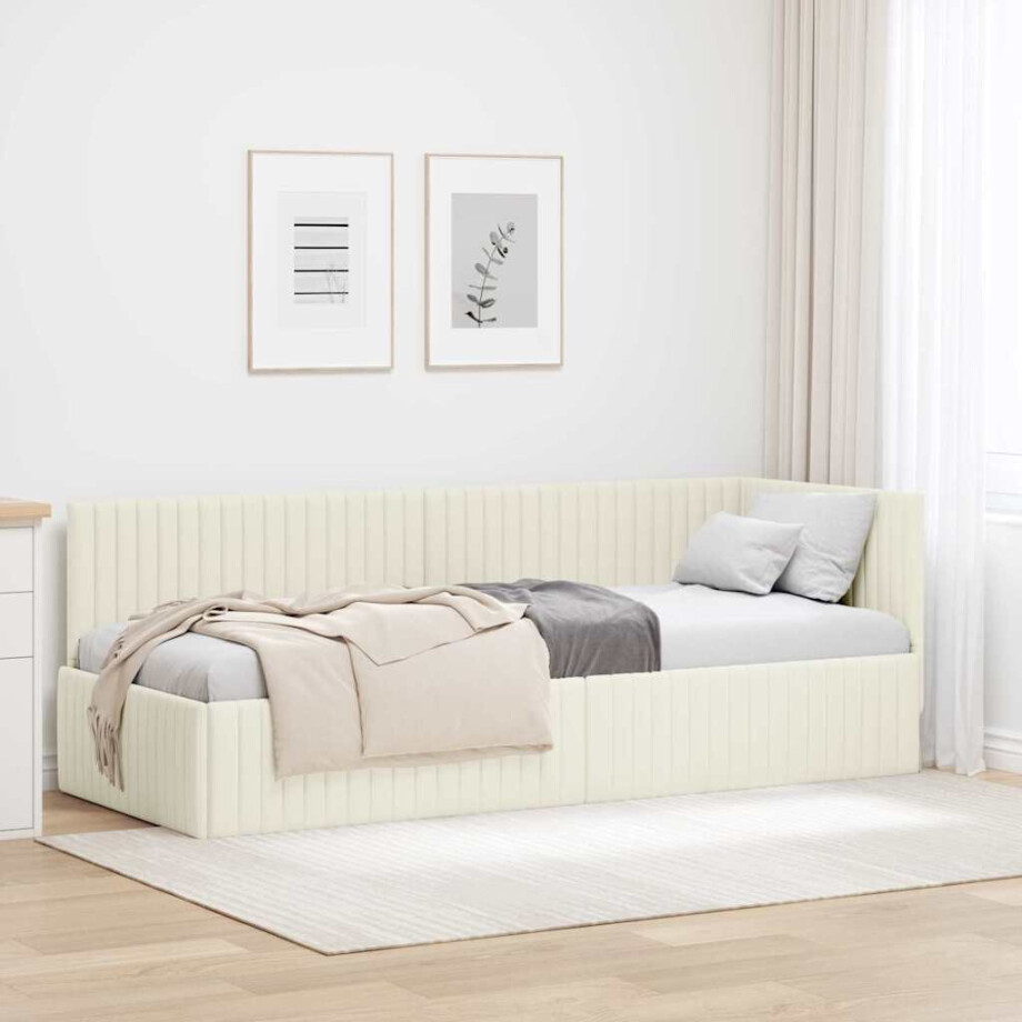 vidaXL Hoekbedframe met hoofdeinde Crème 80 cm x 200 cm Fluweel vidaXL Hoekbedframe met hoofdeinde Crème 80 cm x 200 cm Fluweel afbeelding 1