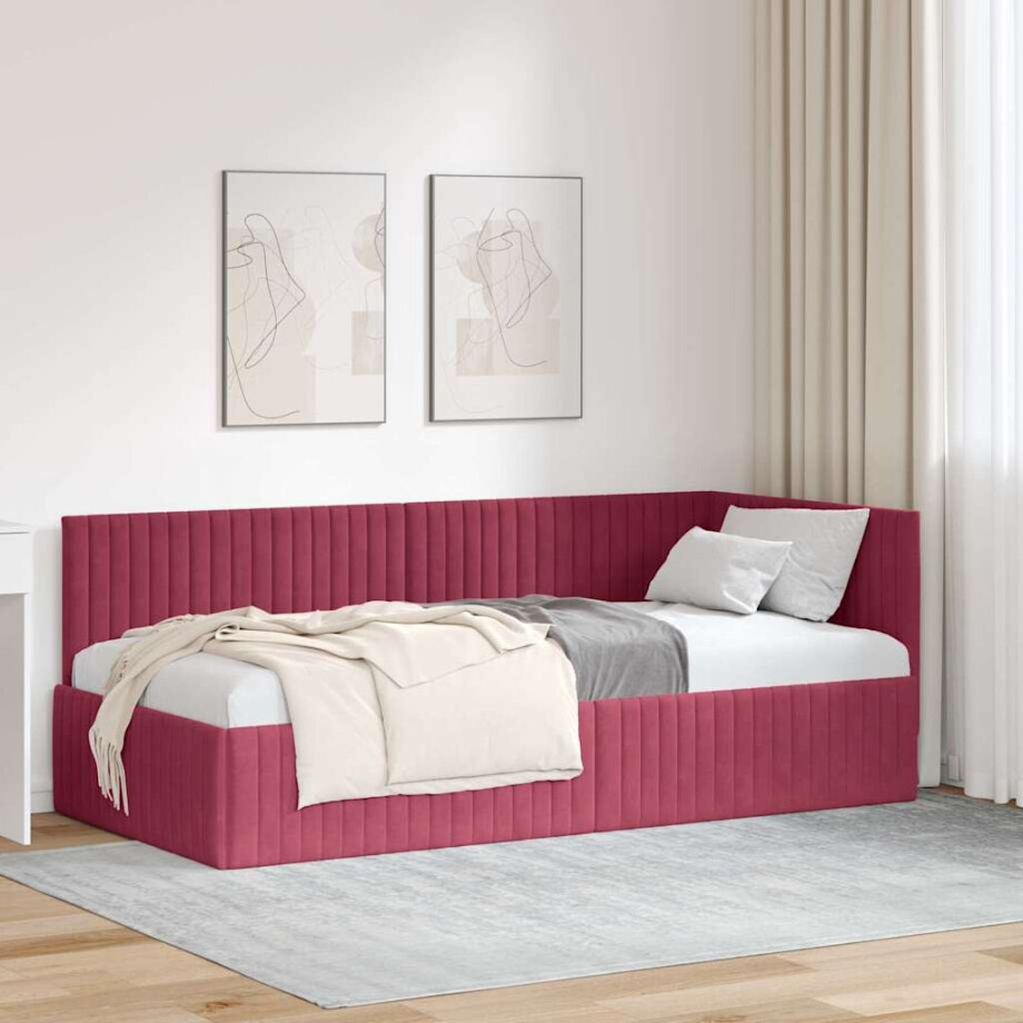vidaXL Hoekbedframe met hoofdeinde Wijnrood 90 cm x 190 cm Fluweel afbeelding 1