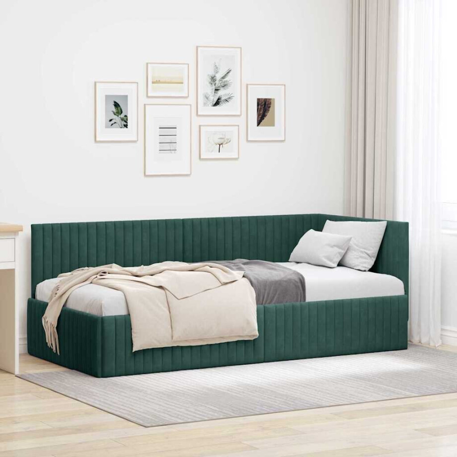 vidaXL Hoekbedframe met hoofdeinde Donkergroen 90 x 200 cm Fluweel vidaXL Hoekbedframe met hoofdeinde Donkergroen 90 x 200 cm Fluweel afbeelding 1