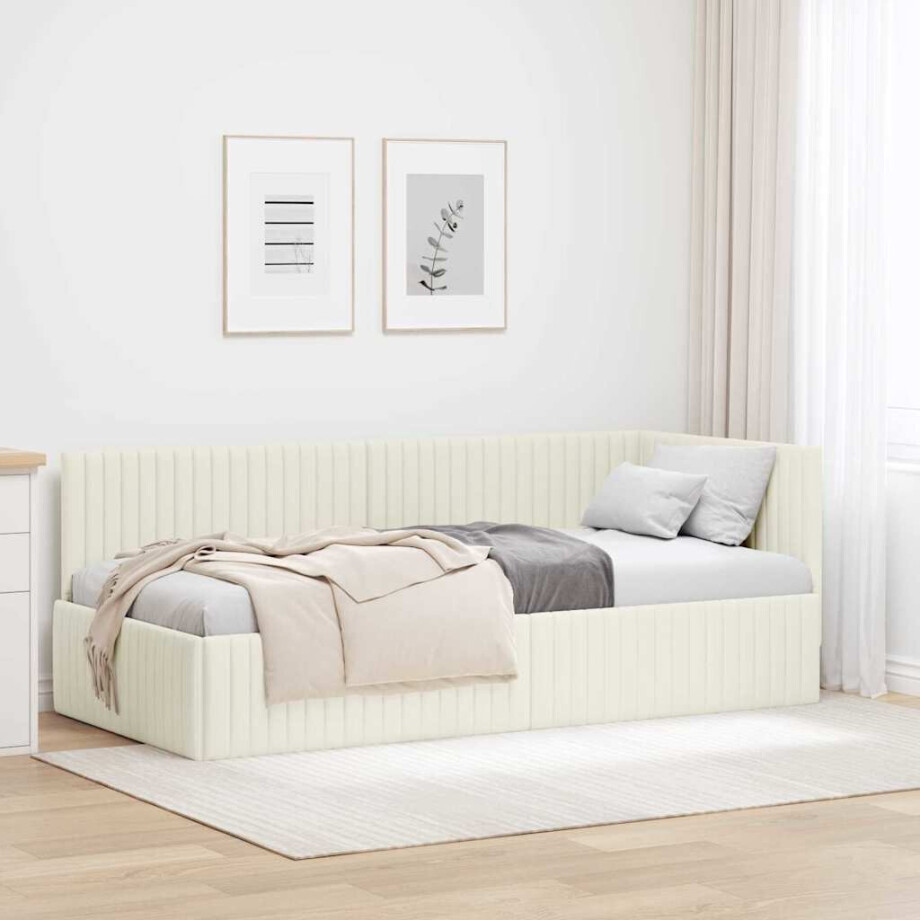 vidaXL Hoekbedframe met hoofdeinde Crème 90 x 200 cm Fluweel vidaXL Hoekbedframe met hoofdeinde Crème 90 x 200 cm Fluweel afbeelding 1