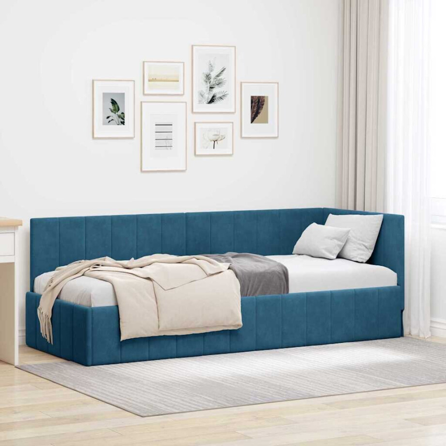 vidaXL Hoekbedframe met hoofdeinde Blauw 80 cm x 200 cm Fluweel afbeelding 1