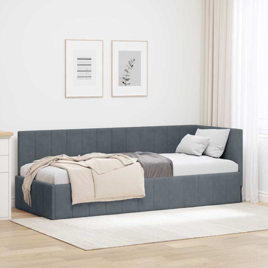 vidaXL Hoekbedframe met hoofdeinde Donkergrijs 80 cm x 200 cm Fluweel vidaXL Hoekbedframe met hoofdeinde Donkergrijs 80 cm x 200 cm Fluweel afbeelding 1