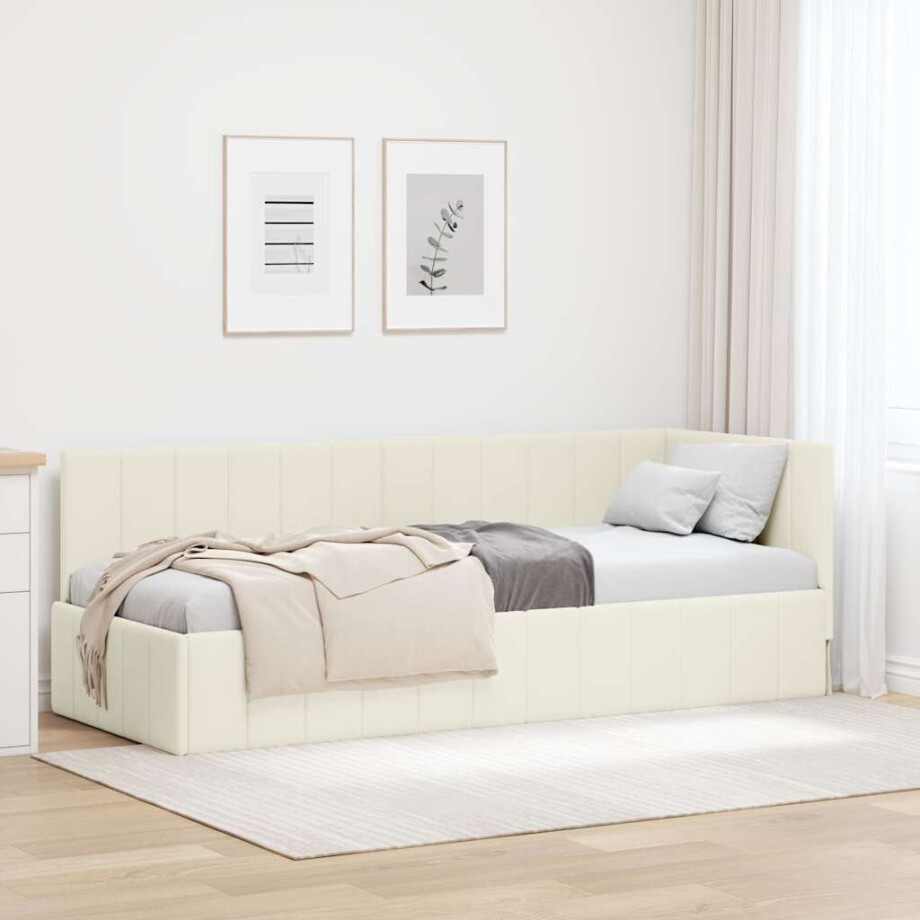 vidaXL Hoekbedframe met hoofdeinde Crème 80 x 200 cm Fluweel vidaXL Hoekbedframe met hoofdeinde Crème 80 x 200 cm Fluweel afbeelding 1