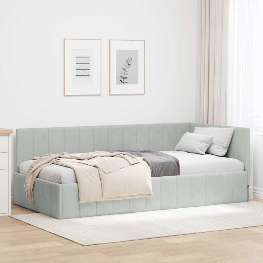 vidaXL Hoekbedframe met hoofdeinde Lichtgrijs 90 cm x 190 cm Fluweel vidaXL Hoekbedframe met hoofdeinde Lichtgrijs 90 cm x 190 cm Fluweel afbeelding 1