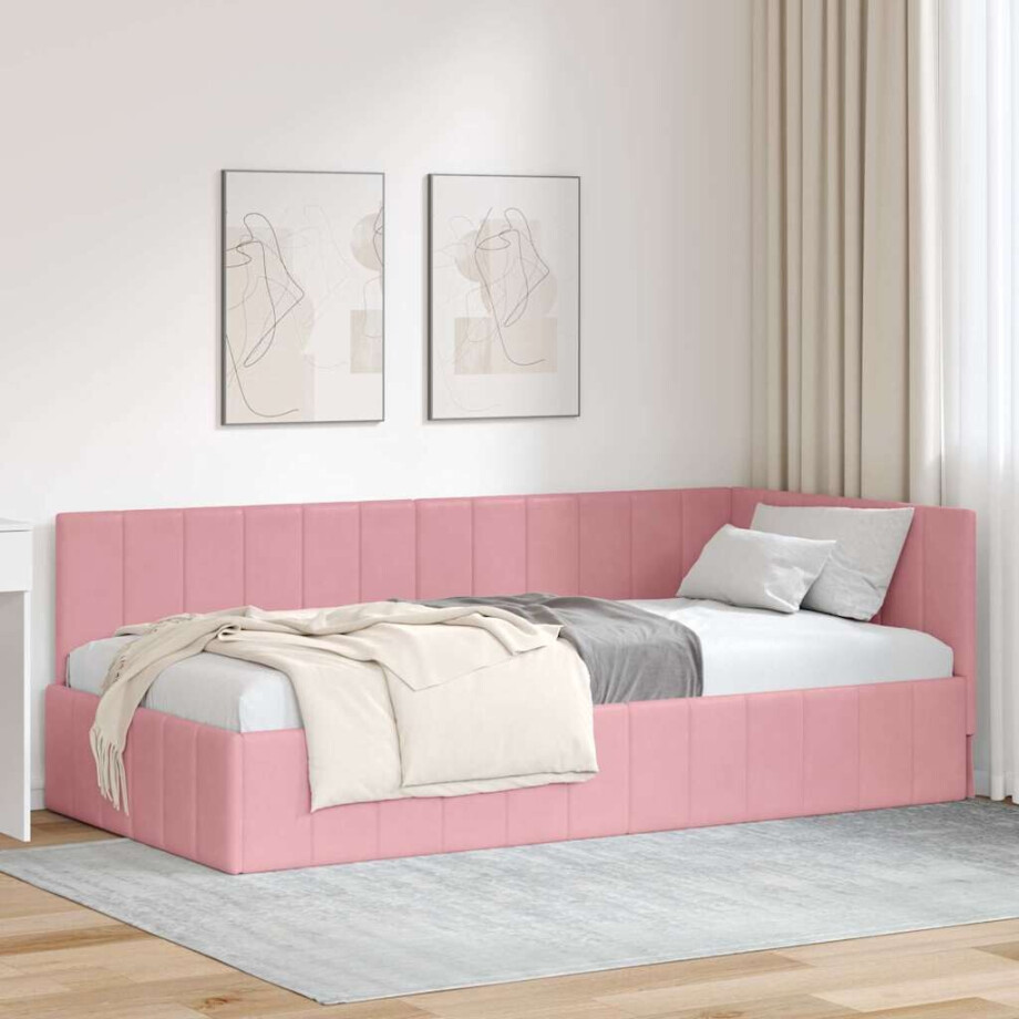vidaXL Hoekbedframe met hoofdeinde Roze 90 x 200 cm Fluweel afbeelding 1