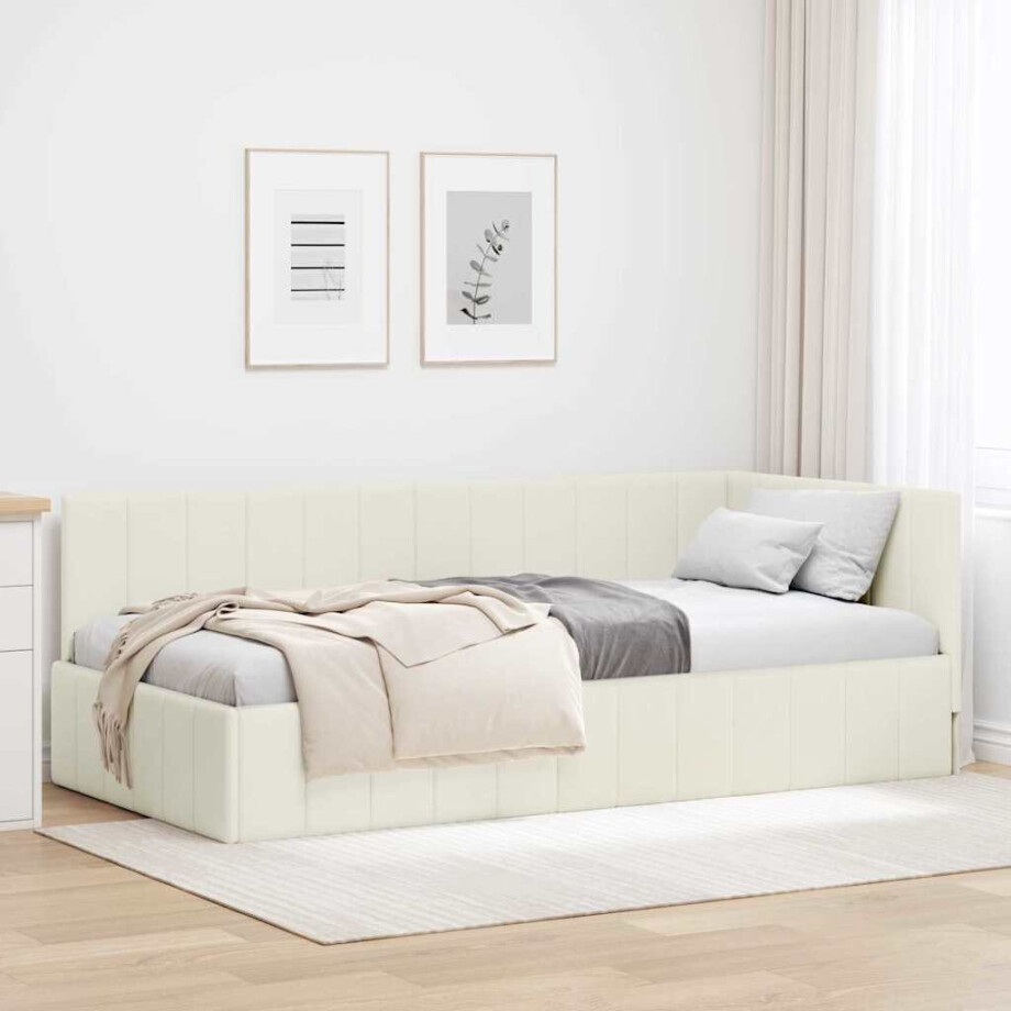 vidaXL Hoekbedframe met hoofdeinde Crème 90 x 200 cm Fluweel vidaXL Hoekbedframe met hoofdeinde Crème 90 x 200 cm Fluweel afbeelding 1