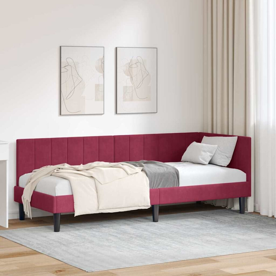 vidaXL Hoekbedframe met hoofdeinde Wijnrood 80 cm x 200 cm Fluweel afbeelding 1
