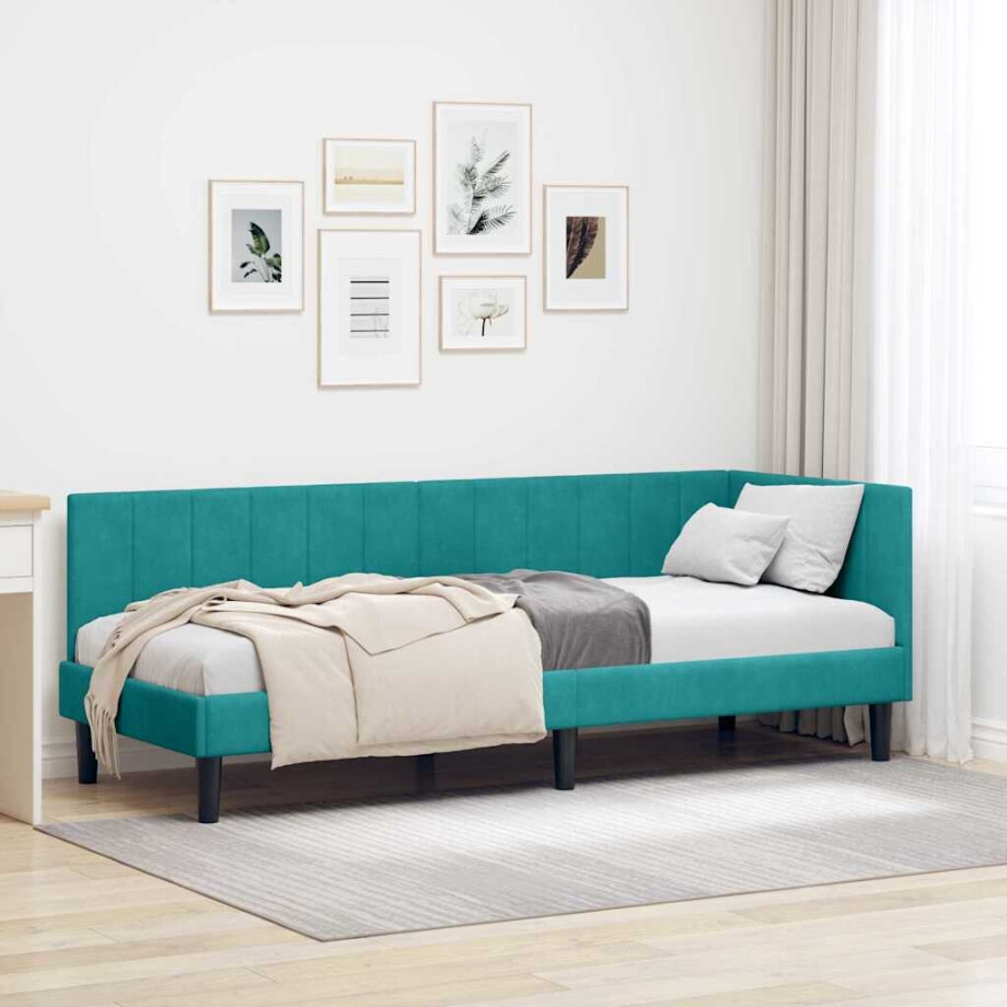 vidaXL Hoekbedframe met hoofdeinde Turquoise 80 x 200 cm Fluweel afbeelding 1