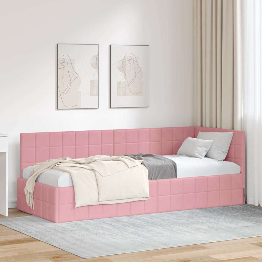 vidaXL Hoekbedframe met hoofdeinde Roze 80 cm x 200 cm Fluweel vidaXL Hoekbedframe met hoofdeinde Roze 80 cm x 200 cm Fluweel afbeelding 1
