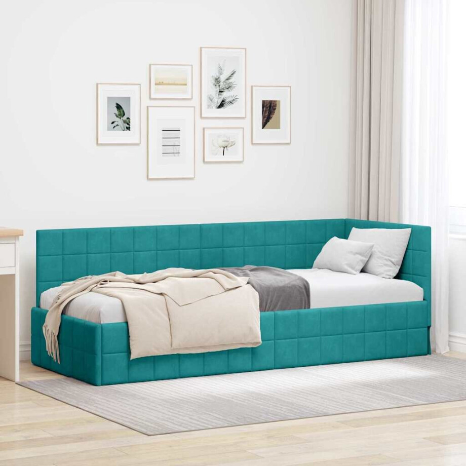 vidaXL Hoekbedframe met hoofdeinde Turquoise 80 x 200 cm Fluweel vidaXL Hoekbedframe met hoofdeinde Turquoise 80 x 200 cm Fluweel afbeelding 1