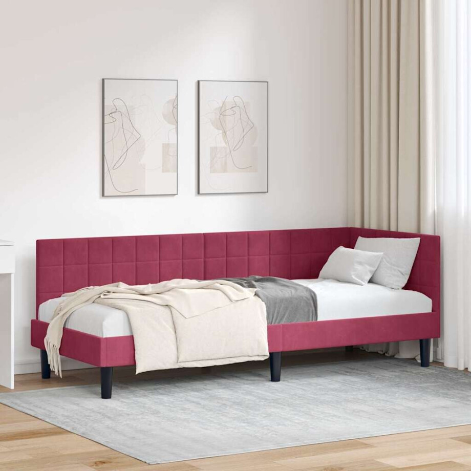 vidaXL Hoekbedframe met hoofdeinde Wijnrood 80 cm x 200 cm Fluweel afbeelding 1