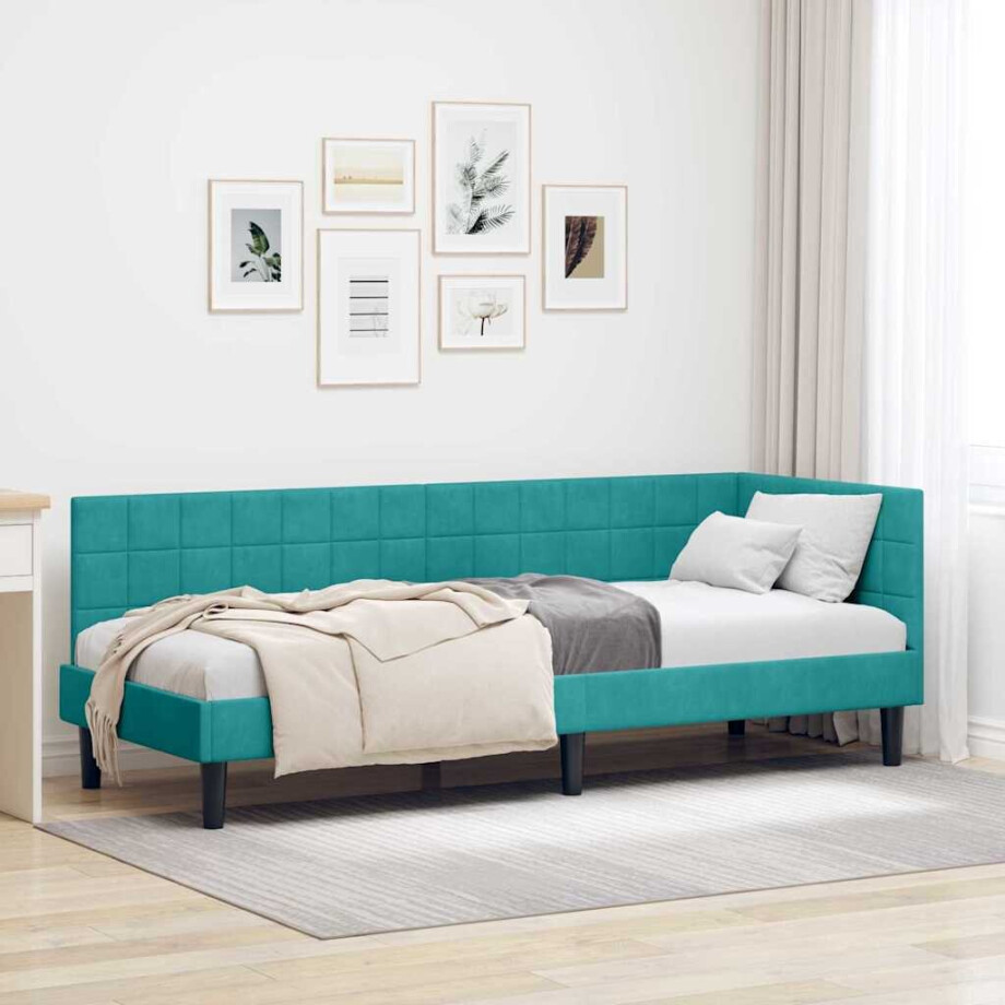 vidaXL Hoekbedframe met hoofdeinde Turquoise 80 x 200 cm Fluweel afbeelding 1