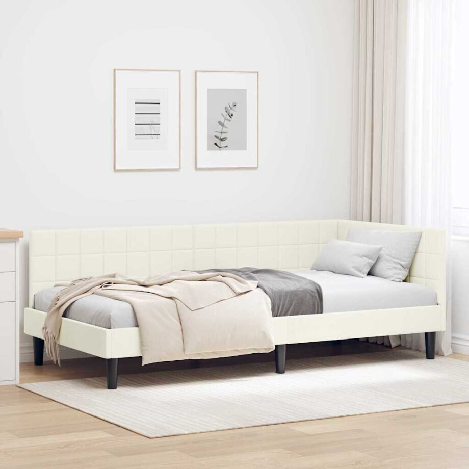 vidaXL Hoekbedframe met hoofdeinde Crème 90 x 200 cm Fluweel vidaXL Hoekbedframe met hoofdeinde Crème 90 x 200 cm Fluweel afbeelding 1