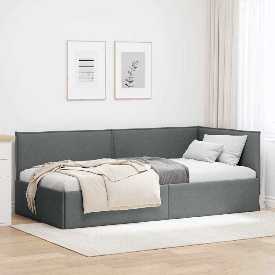 vidaXL Hoekbedframe met hoofdeinde Donkergrijs 80 x 200 cm Stof afbeelding 1