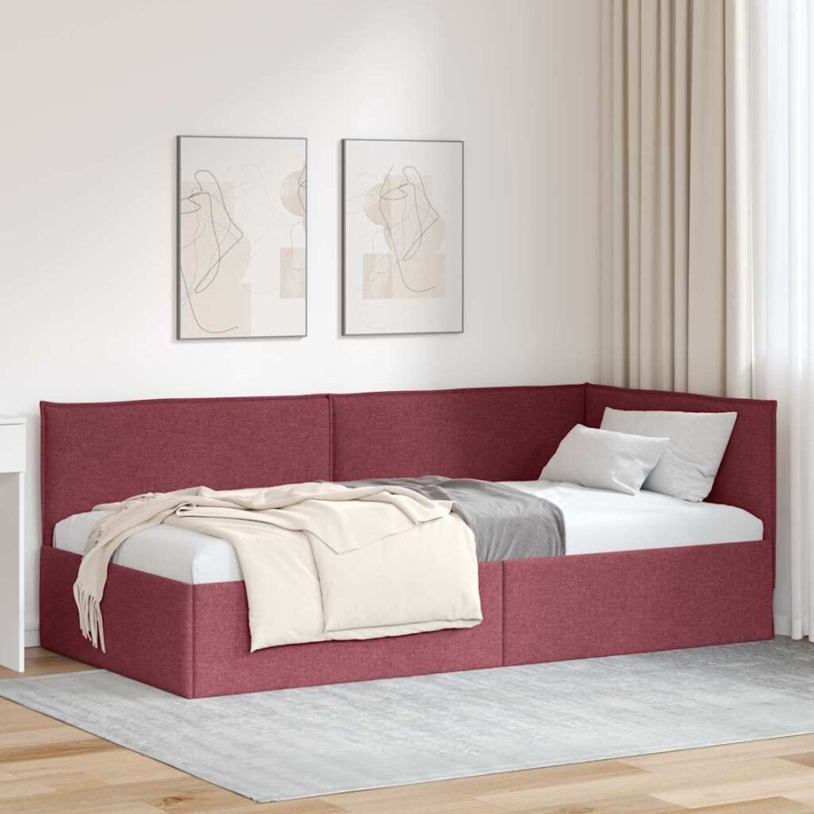vidaXL Hoekbedframe met hoofdeinde Wijnrood 90 x 200 cm Stof afbeelding 1