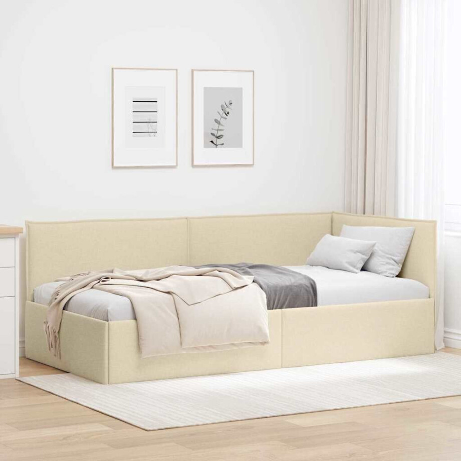 vidaXL Hoekbedframe met hoofdeinde Crème 90 x 200 cm Stof vidaXL Hoekbedframe met hoofdeinde Crème 90 x 200 cm Stof afbeelding 1