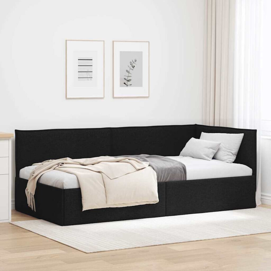 vidaXL Hoekbedframe met hoofdeinde Zwart 100 x 200 cm Stof afbeelding 1