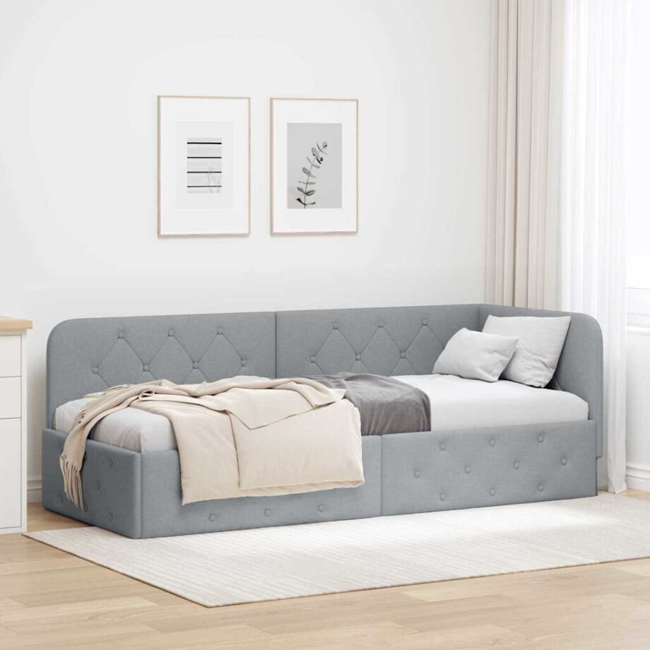 vidaXL Hoekbedframe Lichtgrijs 80 x 200 cm Stof afbeelding 1