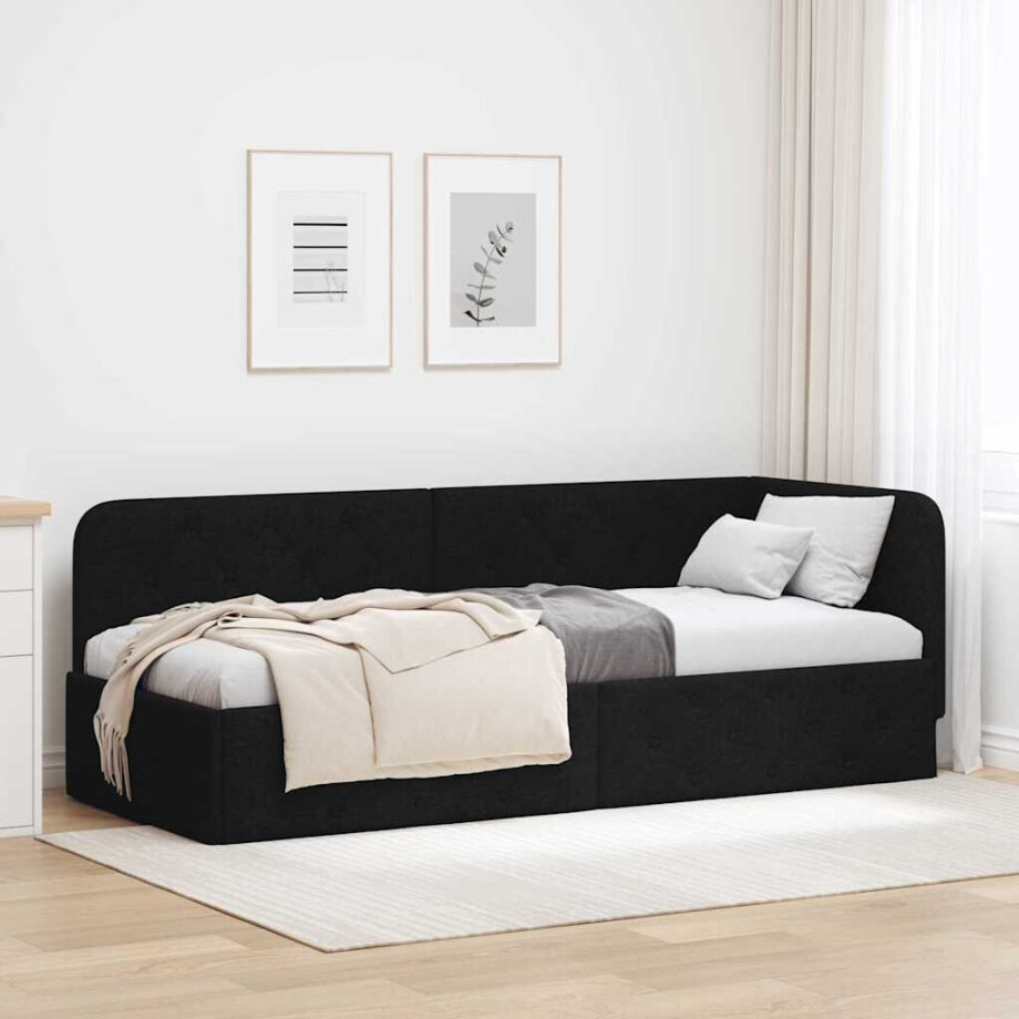 vidaXL Hoekbedframe Zwart 80 x 200 cm Stof afbeelding 1