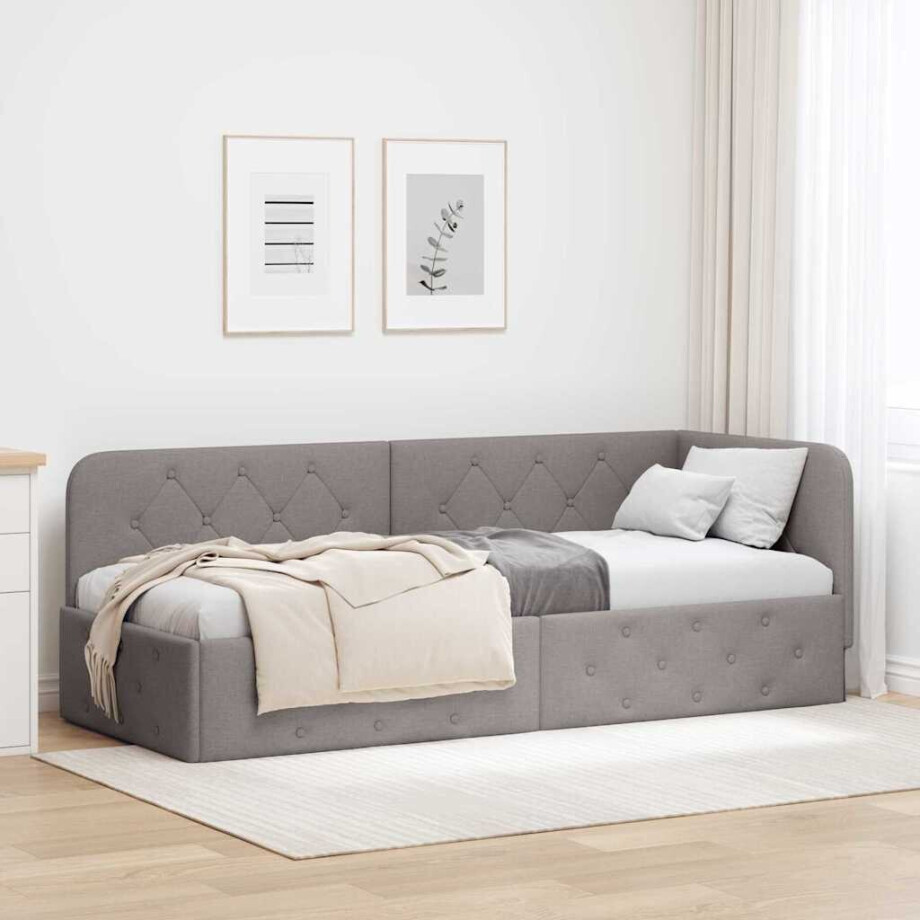 vidaXL Hoekbedframe Taupe 80 x 200 cm Stof afbeelding 1