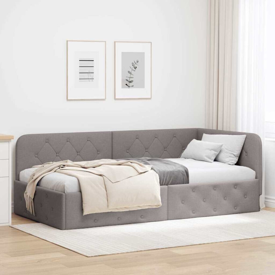 vidaXL Hoekbedframe Taupe 90 x 200 cm Stof afbeelding 1