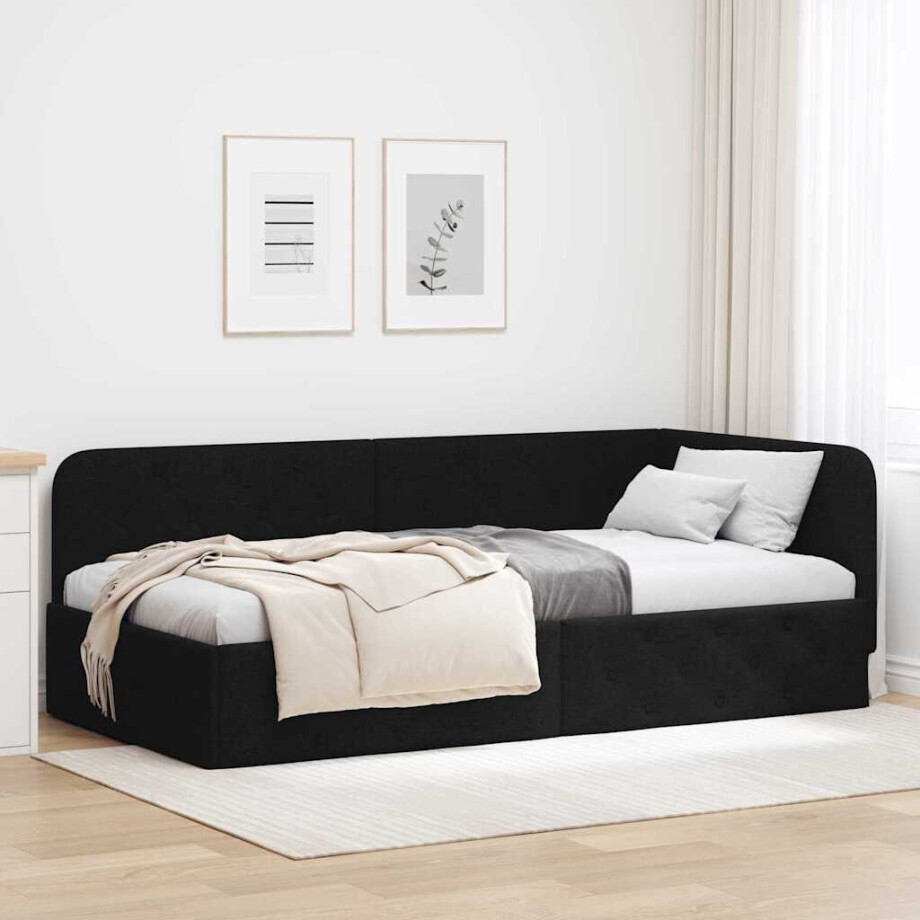 vidaXL Hoekbedframe Zwart 100 x 200 cm Stof afbeelding 1