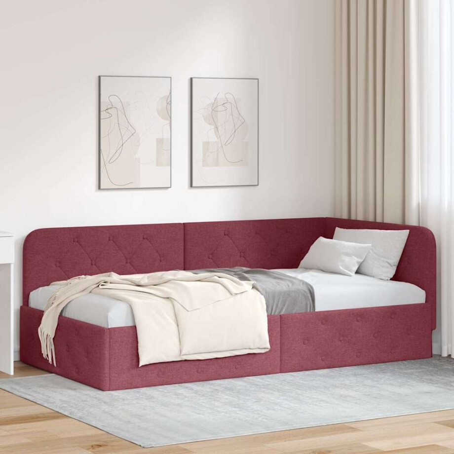 vidaXL Hoekbedframe Wijnrood 100 x 200 cm Stof afbeelding 1