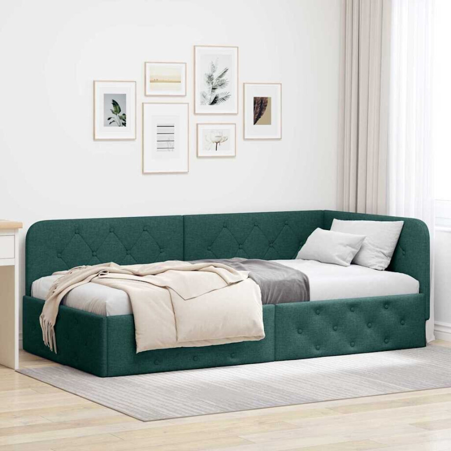 vidaXL Hoekbedframe Donkergroen 100 x 200 cm Stof afbeelding 1
