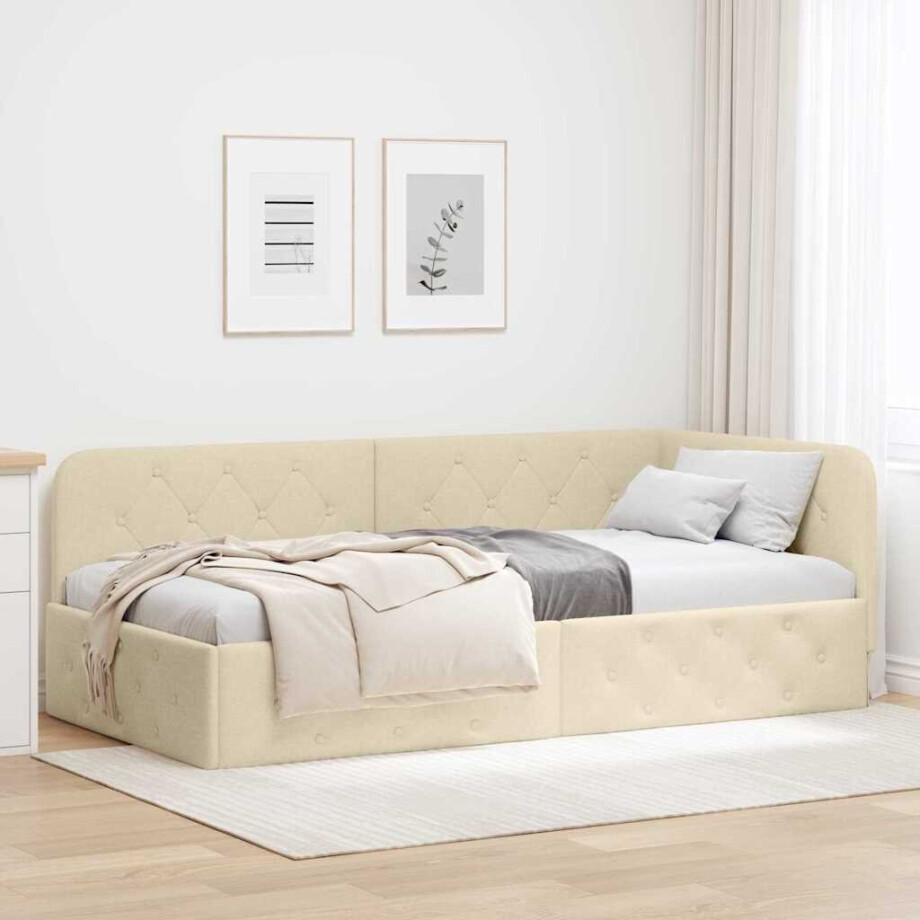 vidaXL Hoekbedframe Crème 100 x 200 cm Stof afbeelding 1
