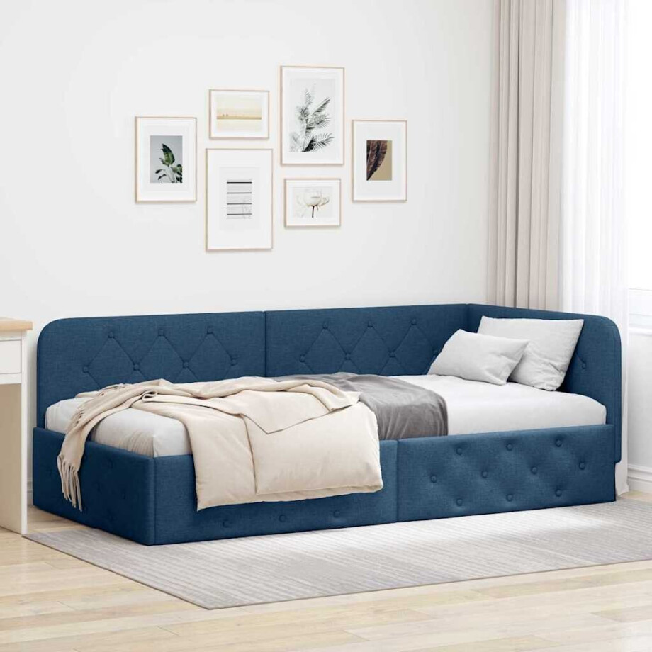 vidaXL Hoekbedframe Blauw 100 x 200 cm Stof vidaXL Hoekbedframe Blauw 100 x 200 cm Stof afbeelding 1