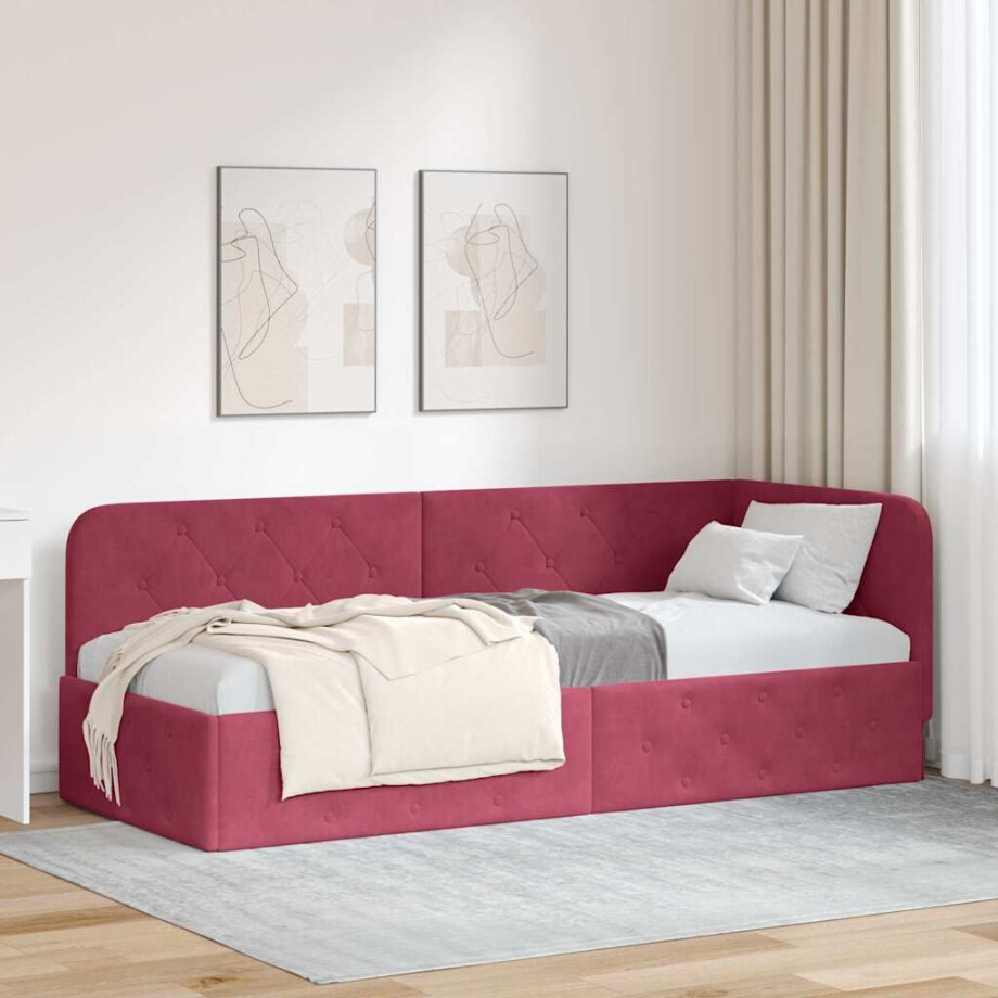 vidaXL Hoekbedframe Wijnrood 80 x 200 cm Fluweel afbeelding 1