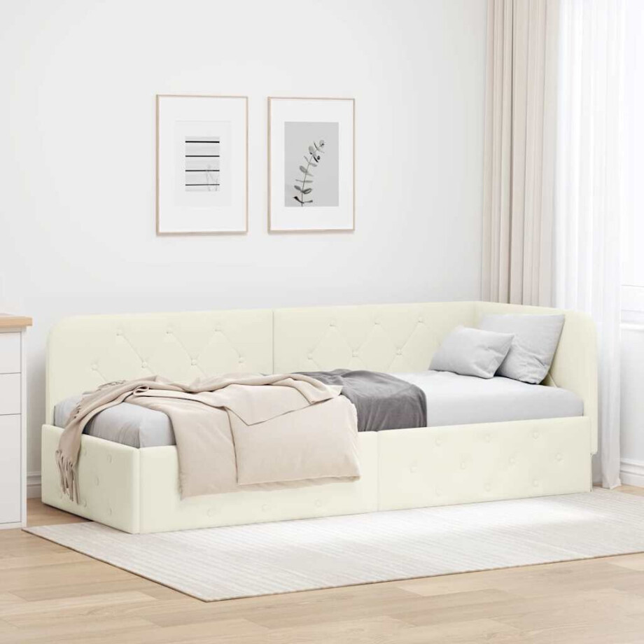 vidaXL Hoekbedframe Crème 80 x 200 cm Fluweel vidaXL Hoekbedframe Crème 80 x 200 cm Fluweel afbeelding 1