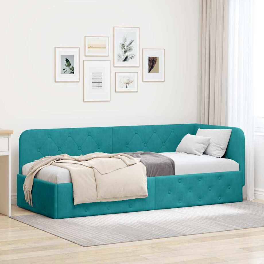 vidaXL Hoekbedframe Turquoise 80 x 200 cm Fluweel afbeelding 1