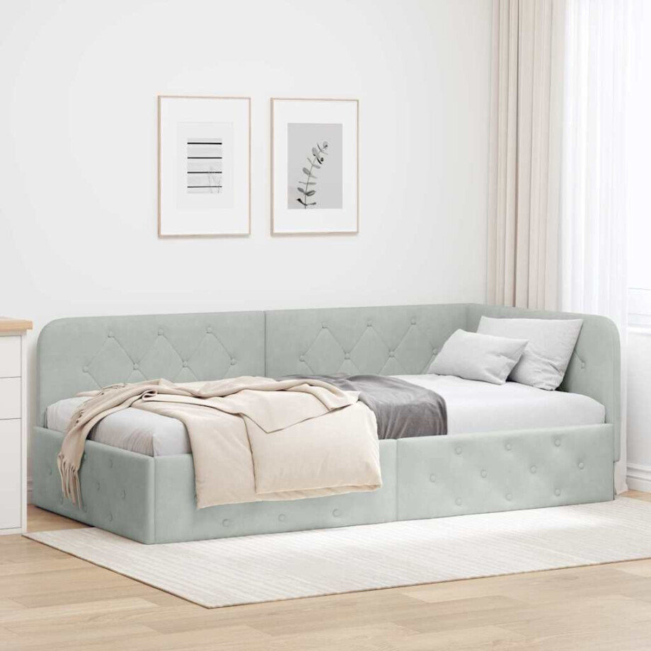 vidaXL Hoekbedframe Lichtgrijs 90 x 190 cm Fluweel vidaXL Hoekbedframe Lichtgrijs 90 x 190 cm Fluweel afbeelding 1