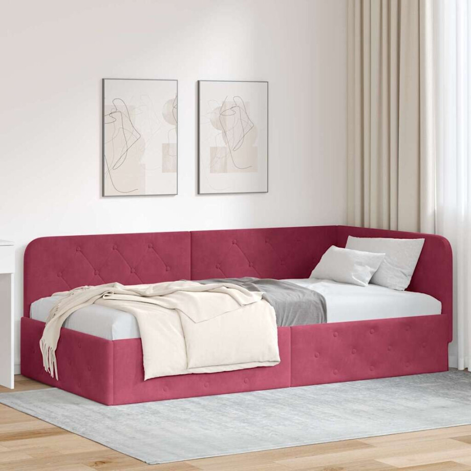 vidaXL Hoekbedframe Wijnrood 90 x 190 cm Fluweel afbeelding 1