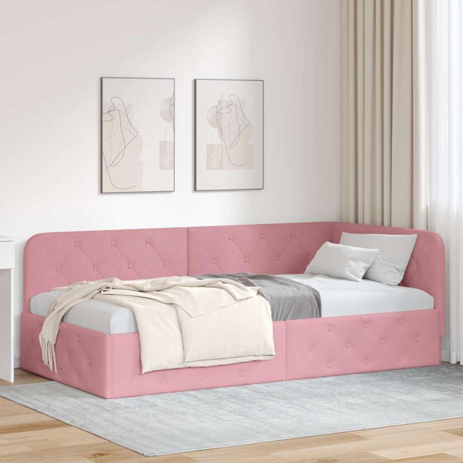 vidaXL Hoekbedframe Roze 100 x 200 cm Fluweel afbeelding 1