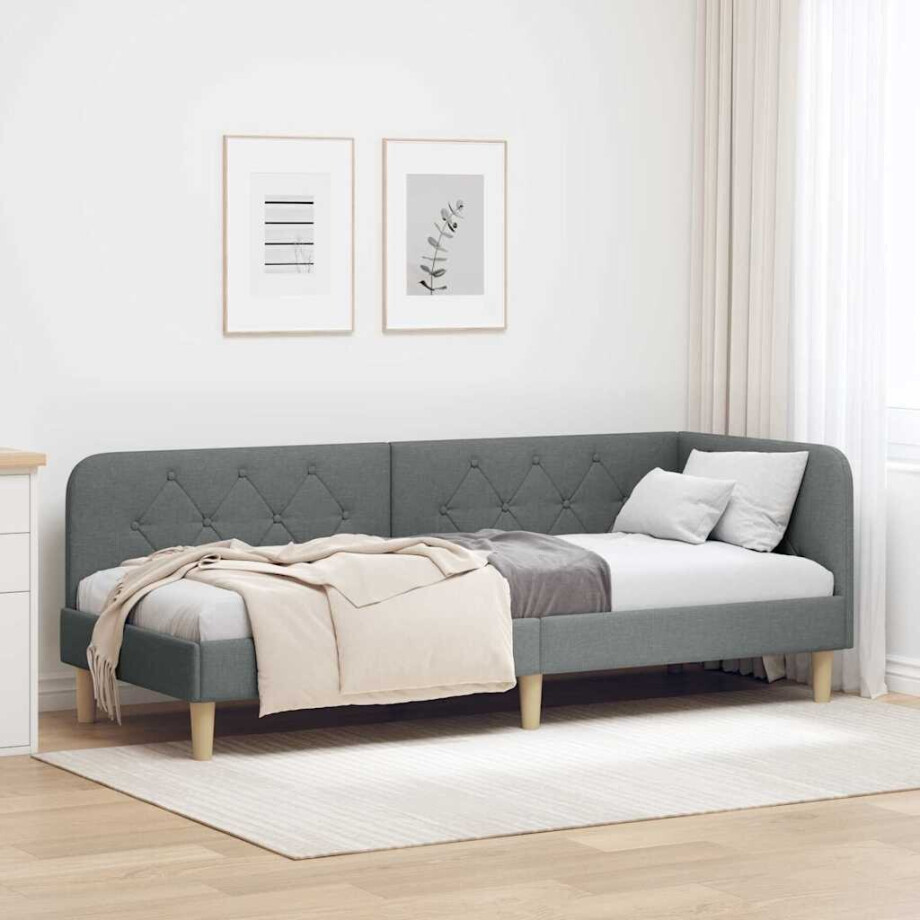vidaXL Hoekbedframe Donkergrijs 80 x 200 cm Stof afbeelding 1