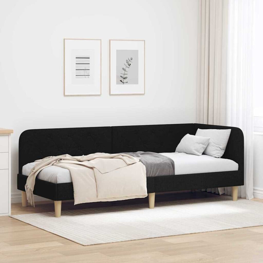 vidaXL Hoekbedframe Zwart 80 x 200 cm Stof afbeelding 1