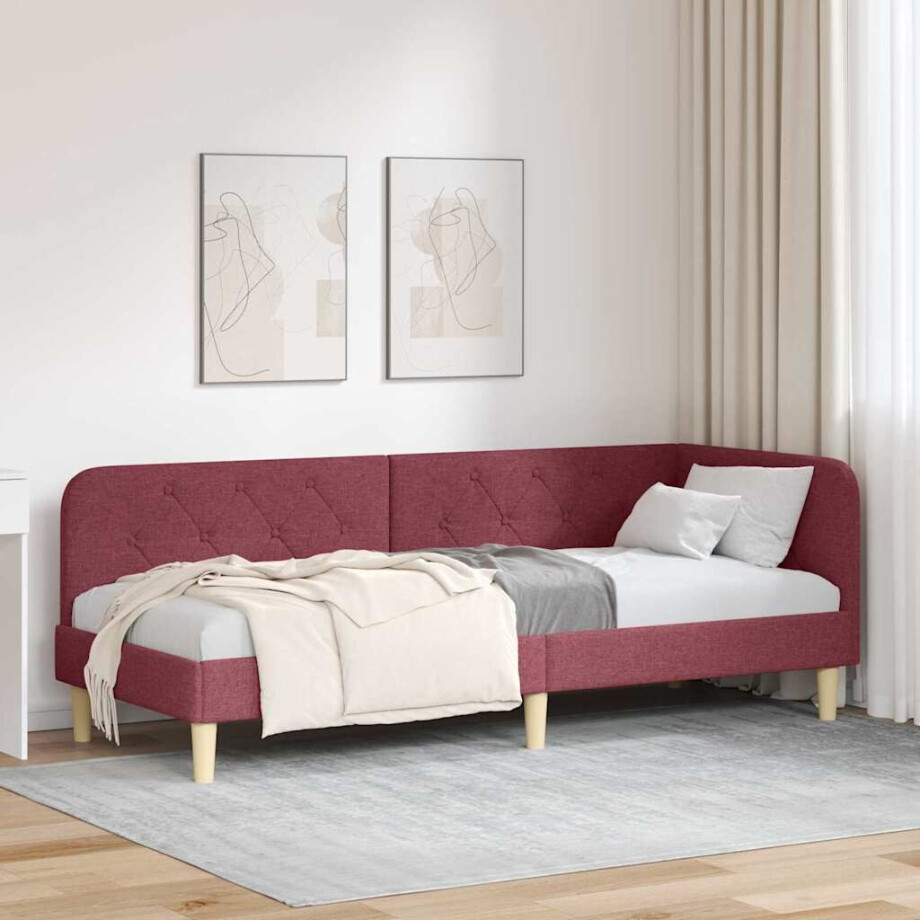 vidaXL Hoekbedframe Wijnrood 80 x 200 cm Stof afbeelding 1