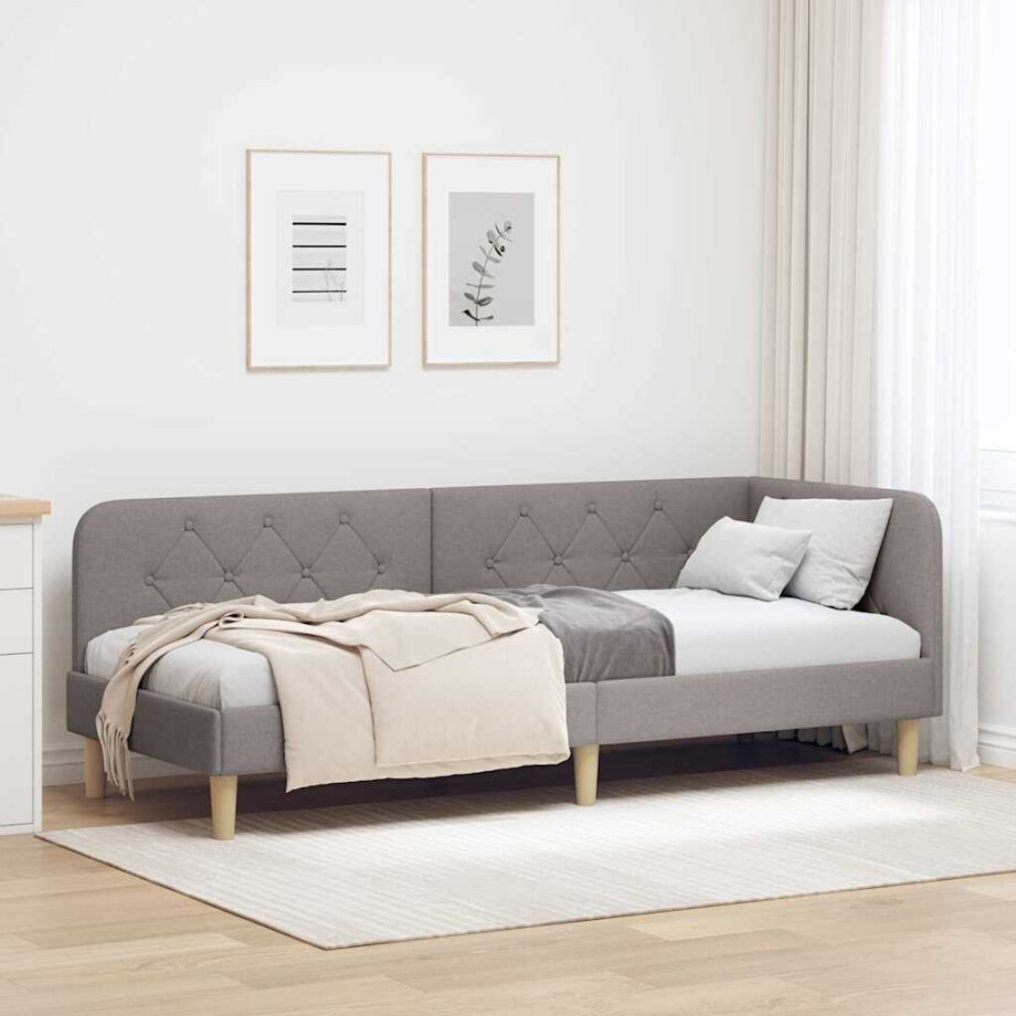 vidaXL Hoekbedframe Taupe 80 x 200 cm Stof vidaXL Hoekbedframe Taupe 80 x 200 cm Stof afbeelding 1