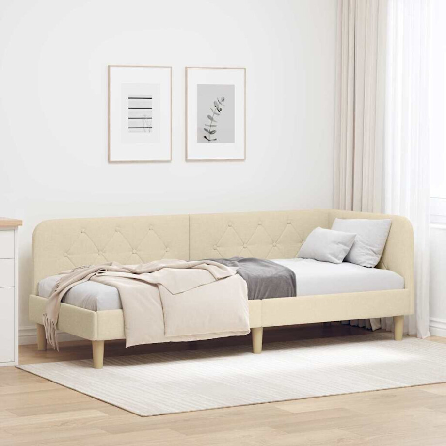 vidaXL Hoekbedframe Crème 80 x 200 cm Stof vidaXL Hoekbedframe Crème 80 x 200 cm Stof afbeelding 1